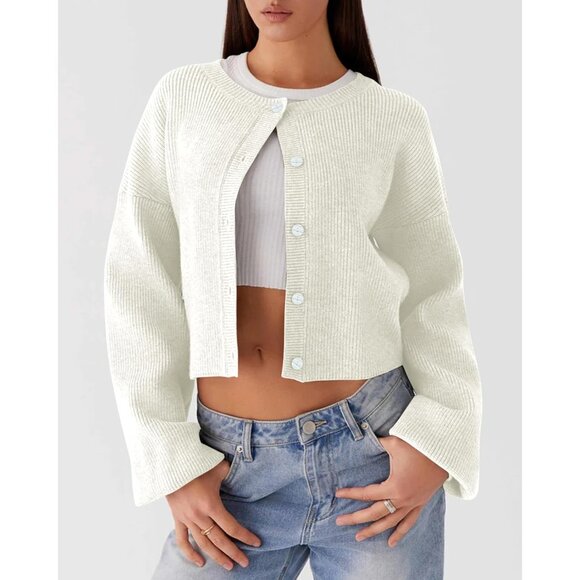 Chic Women's Cropped Cardigan - Chunky Knit Button Down Sweater Jacket - Picture 2 of 6